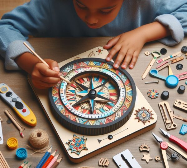 Child assembling a compass