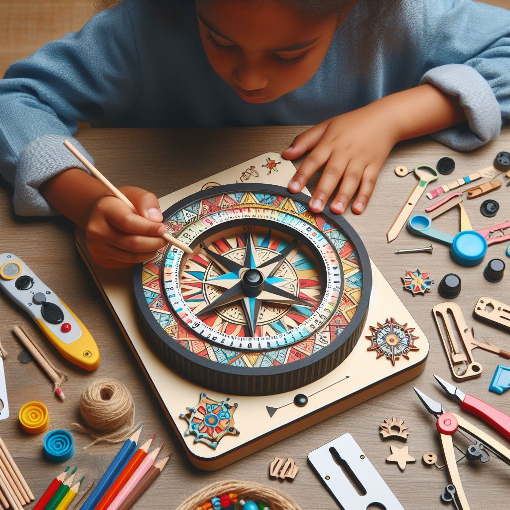 Child assembling a compass