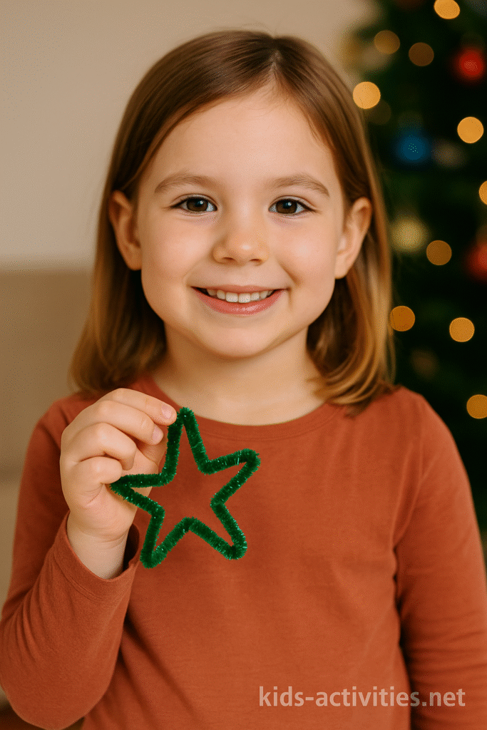 child-holding-pipe-cleaner-star-ornament - Kids Activities