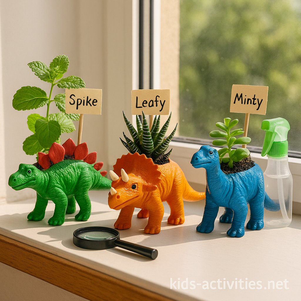 dinosaur-planter-display-on-windowsill-kids-activities-net - Kids Activities