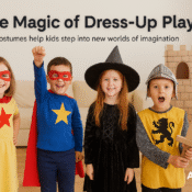 Children dressed as superheroes and fantasy characters playing together