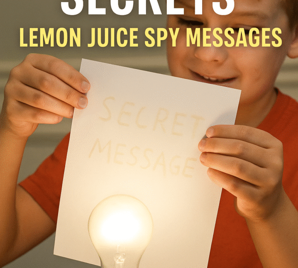 Kid holding invisible ink message over light bulb to reveal writing