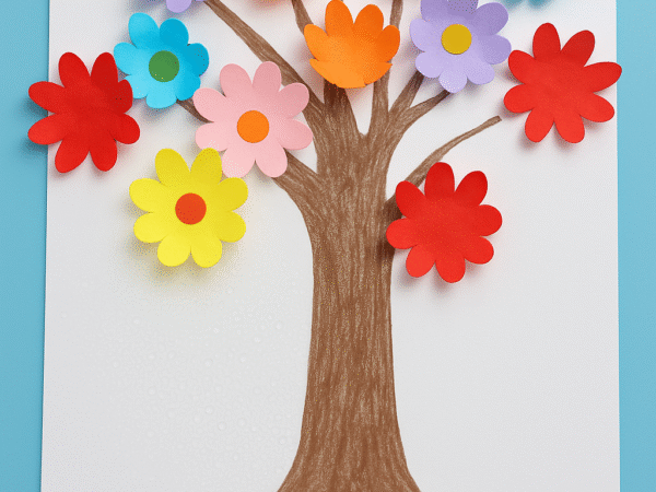 Colorful paper flower tree made by kids for capillary action activity