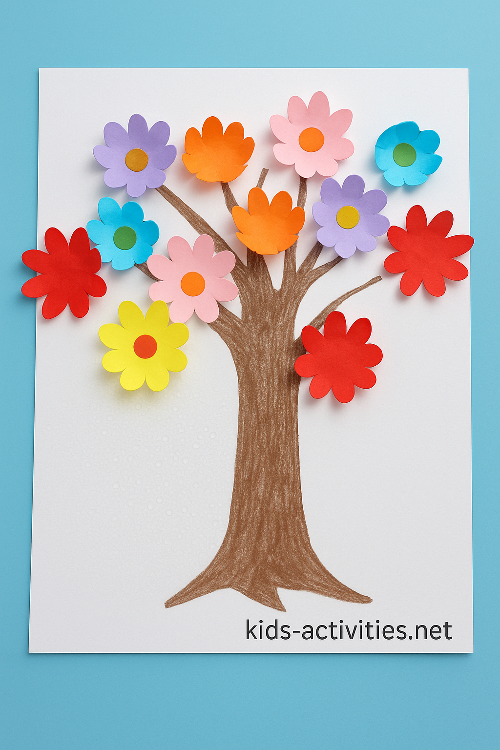 Paper Flower Tree Craft – Capillary Action Blooming Project for Kids - Kids Activities Colorful paper flower tree made by kids for capillary action activity