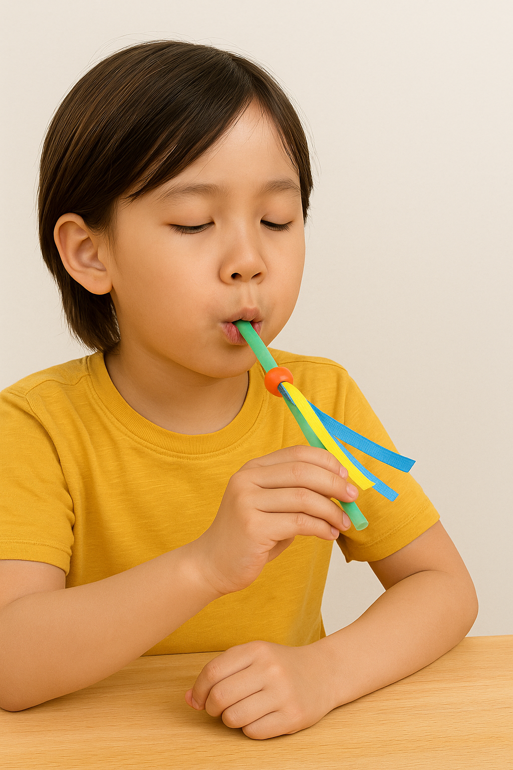 Breathing Wand Demonstration - Kids Activities Child using breathing wand for slow exhale activity
