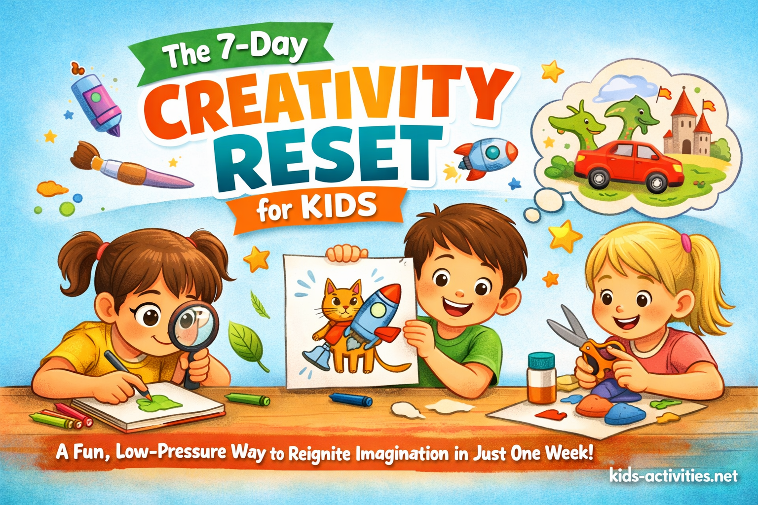 7-day creativity reset activities for kids at home and school